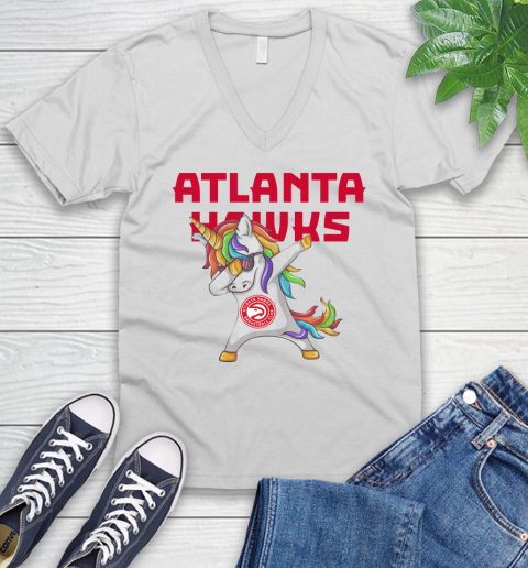 Atlanta Hawks NBA Basketball Funny Unicorn Dabbing Sports V-Neck T-Shirt
