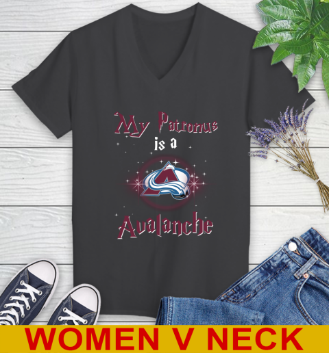NHL Hockey Harry Potter My Patronus Is A Colorado Avalanche Women's V-Neck T-Shirt 8