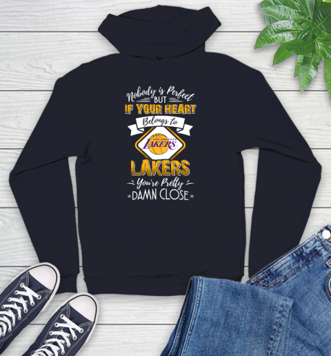 NBA Basketball Los Angeles Lakers Nobody Is Perfect But If Your Heart Belongs To Lakers You're Pretty Damn Close Shirt Youth Hoodie 3
