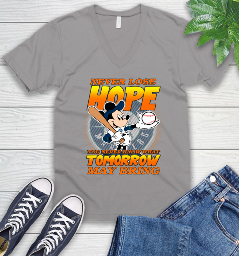 Seattle Mariners MLB Baseball Mickey Disney Never Lose Hope V-Neck T-Shirt 3