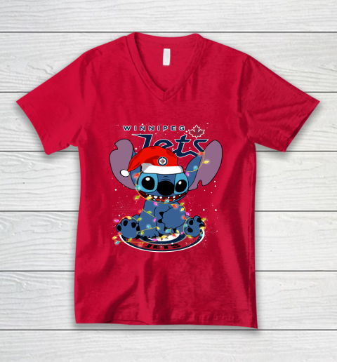 Winnipeg Jets NHL Hockey noel stitch Christmas V-Neck T-Shirt 3
