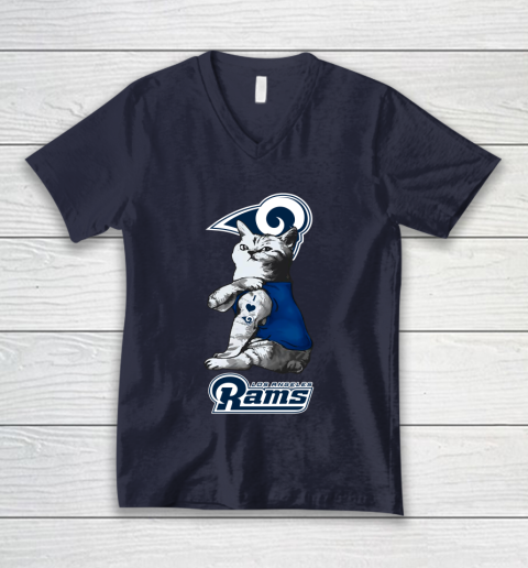NFL Football My Cat Loves Los Angeles Rams V-Neck T-Shirt 2