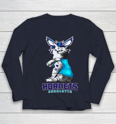 NBA Basketball My Cat Loves Charlotte Hornets Youth Long Sleeve 2