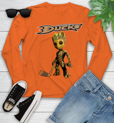 Anaheim Ducks NHL Hockey Groot Marvel Guardians Of The Galaxy Youth Long Sleeve 4