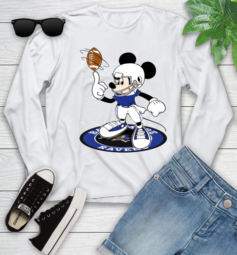 NFL Football Baltimore Ravens Cheerful Mickey Disney Shirt Youth Long Sleeve 2