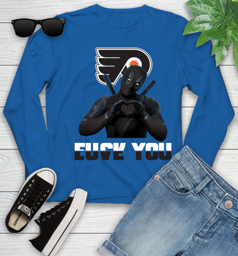 NHL Philadelphia Flyers Deadpool Love You Fuck You Hockey Sports Youth Long Sleeve 10
