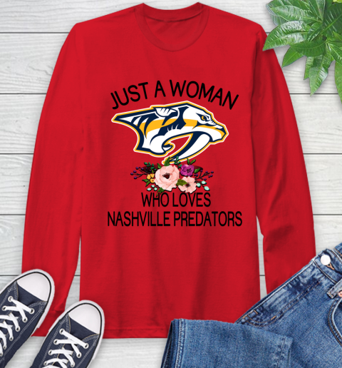 NHL Just A Woman Who Loves Nashville Predators Hockey Sports Long Sleeve T-Shirt 9