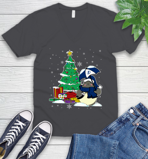 Tampa Bay Lightning NHL Hockey Cute Tonari No Totoro Christmas Sports V-Neck T-Shirt 4