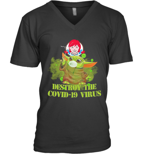 Wendy'S Baby Yoda Destroy The Covid 19 Virus V-Neck T-Shirt