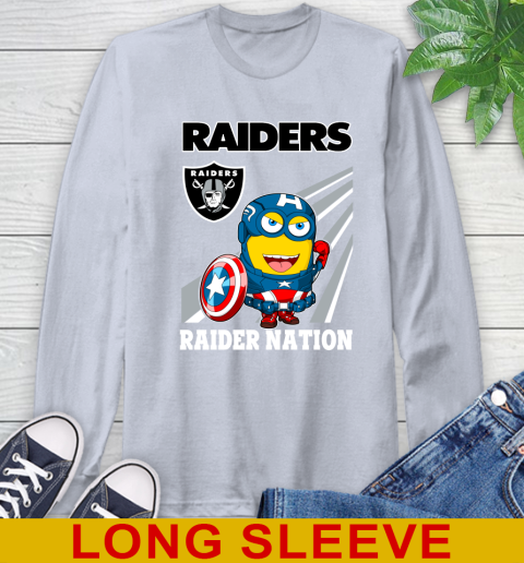 NFL Football Oakland Raiders Captain America Marvel Avengers Minion Shirt Long Sleeve T-Shirt 6