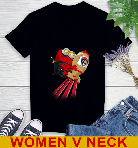 NHL Hockey Florida Panthers Deadpool Minion Marvel Shirt Women's V-Neck T-Shirt