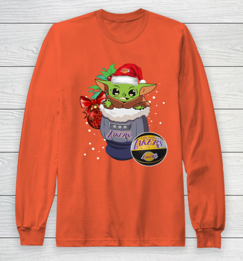 Los Angeles Lakers Christmas Baby Yoda Star Wars Funny Happy NBA Long Sleeve T-Shirt 5