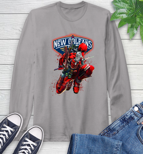NBA Deadpool Marvel Comics Sports Basketball New Orleans Pelicans Long Sleeve T-Shirt 6