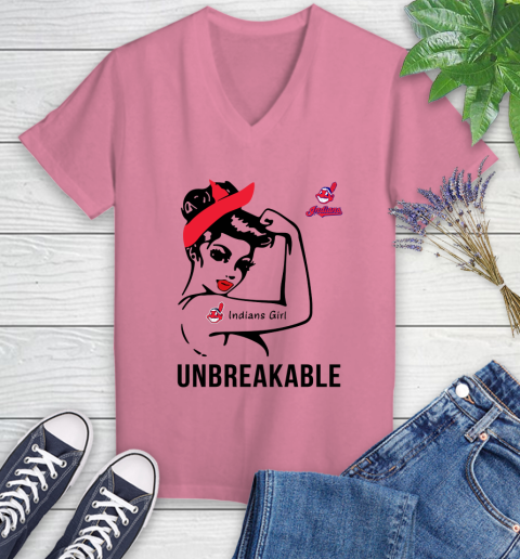 MLB Cleveland Indians Girl Unbreakable Baseball Sports Women's V-Neck T-Shirt 8