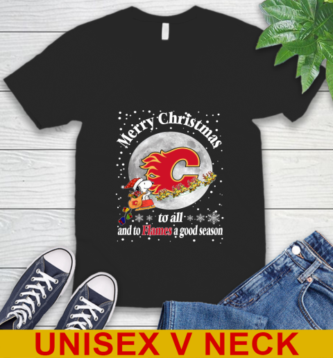 Calgary Flames Merry Christmas To All And To Flames A Good Season NHL Hockey Sports V-Neck T-Shirt