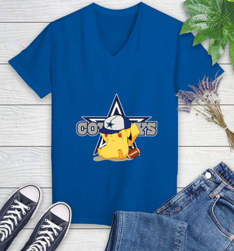NFL Pikachu Football Sports Dallas Cowboys Women's V-Neck T-Shirt 10
