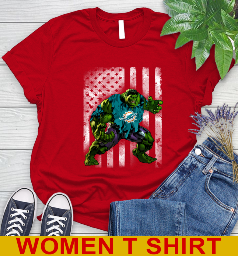 Miami Dolphins Hulk Marvel Avengers NFL Football American Flag Women's T-Shirt 11
