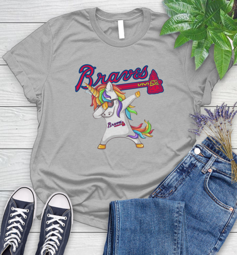 Atlanta Braves MLB Baseball Funny Unicorn Dabbing Sports Women's T-Shirt 5