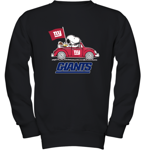 Snoopy And Woodstock Ride The New York Giants Car NFL Youth Sweatshirt