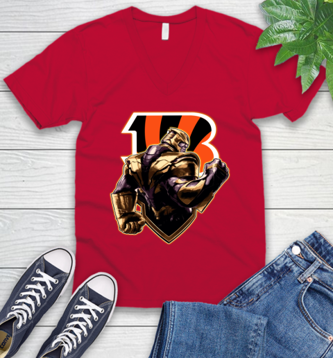 NFL Thanos Avengers Endgame Football Sports Cincinnati Bengals V-Neck T-Shirt 7