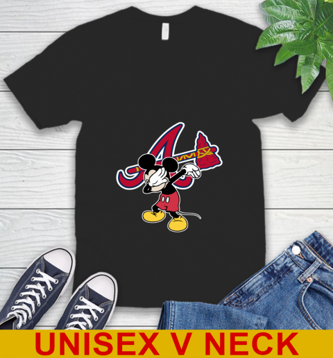 Atlanta Braves MLB Baseball Dabbing Mickey Disney Sports V-Neck T-Shirt 2