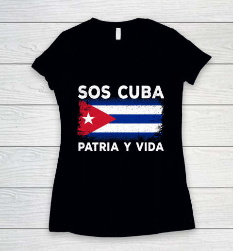 SOS Cuba flag patria y vida Cubans pride Women's V-Neck T-Shirt