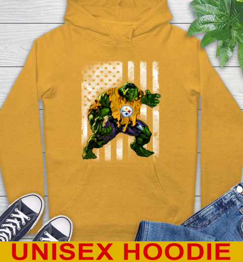 Pittsburgh Steelers Hulk Marvel Avengers NFL Football American Flag Hoodie 2