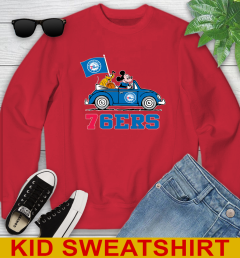 NBA Basketball Philadelphia 76ers Pluto Mickey Driving Disney Shirt Youth Sweatshirt 8