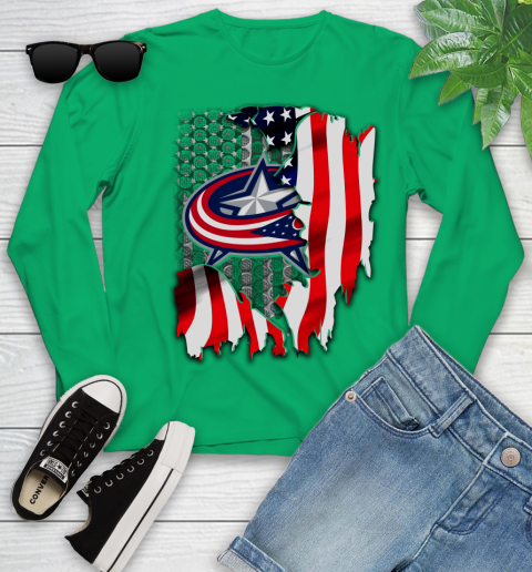 Columbus Blue Jackets NHL Hockey American Flag Youth Long Sleeve 7