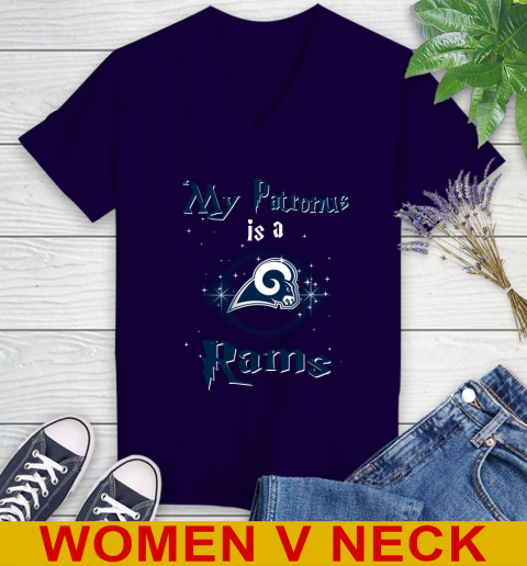 NFL Football Harry Potter My Patronus Is A Los Angeles Rams Women's V-Neck T-Shirt 3