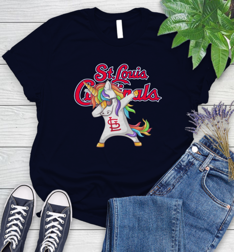 St.Louis Cardinals MLB Baseball Funny Unicorn Dabbing Sports Women's T-Shirt 3