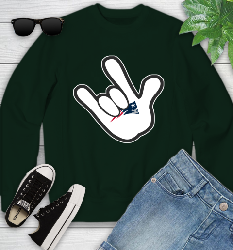 New England Patriots NFL Football Mickey Rock Hand Disney Youth Sweatshirt 10