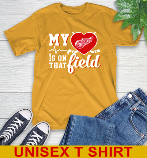 NHL My Heart Is On That Field Hockey Sports Detroit Red Wings T-Shirt 2