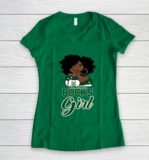 Milwaukee Bucks Girl NBA Women's V-Neck T-Shirt 5