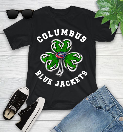 NHL Columbus Blue Jackets Three Leaf Clover St Patrick's Day Hockey Sports Youth T-Shirt