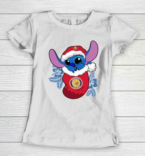 Minnesota Vikings Christmas Stitch In The Sock Funny Disney NFL Women's T-Shirt 3