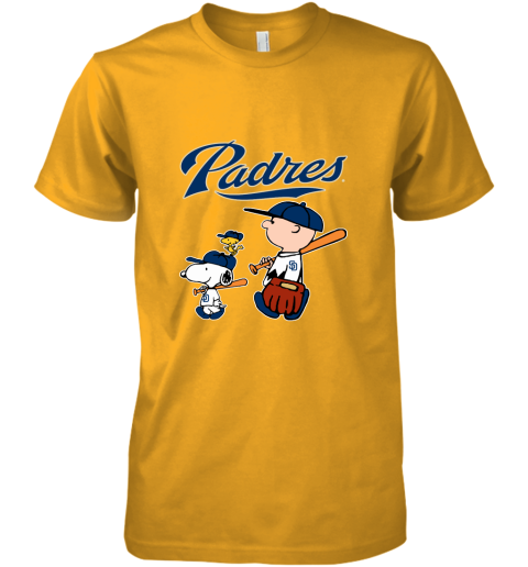 rvgn san diego padres lets play baseball together snoopy mlb shirt premium guys tee 5 front gold