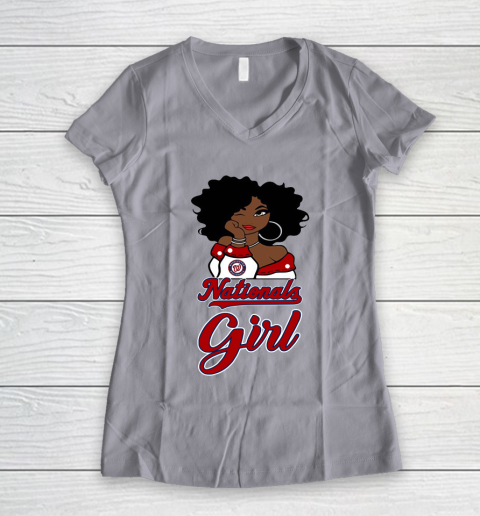 Washington Nationalss Girl MLB Women's V-Neck T-Shirt 4