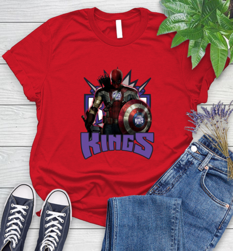 Sacramento Kings NBA Basketball Captain America Thor Spider Man Hawkeye Avengers Women's T-Shirt 9