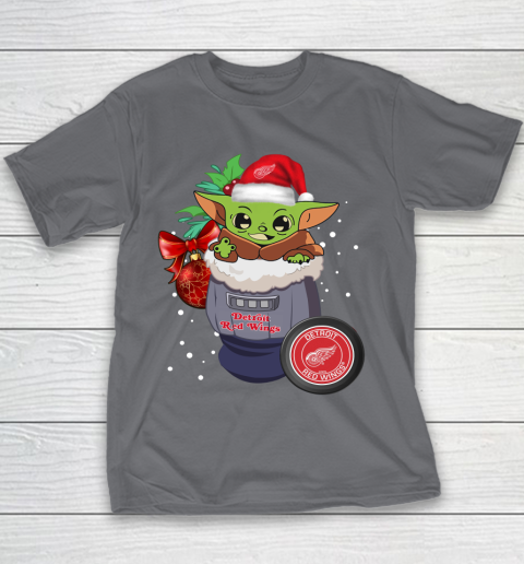 Detroit Red Wings Christmas Baby Yoda Star Wars Funny Happy NHL Youth T-Shirt 7