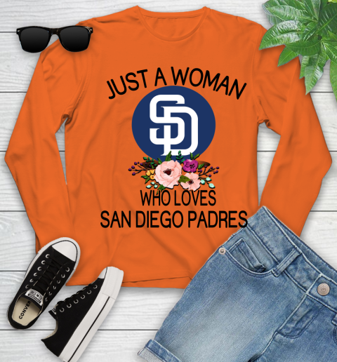 MLB Just A Woman Who Loves San Diego Padres Baseball Sports Youth Long Sleeve 2