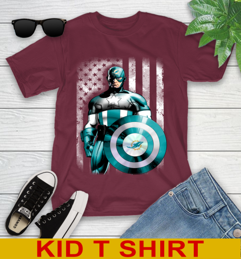 Miami Dolphins NFL Football Captain America Marvel Avengers American Flag Shirt Youth T-Shirt 5