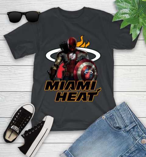 Miami Heat NBA Basketball Captain America Thor Spider Man Hawkeye Avengers Youth T-Shirt 2