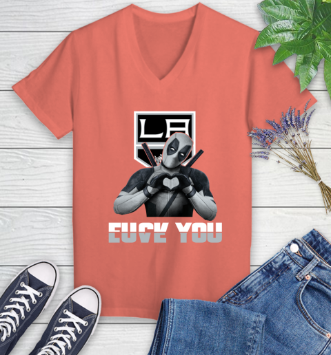 NHL Los Angeles Kings Deadpool Love You Fuck You Hockey Sports Women's V-Neck T-Shirt 6
