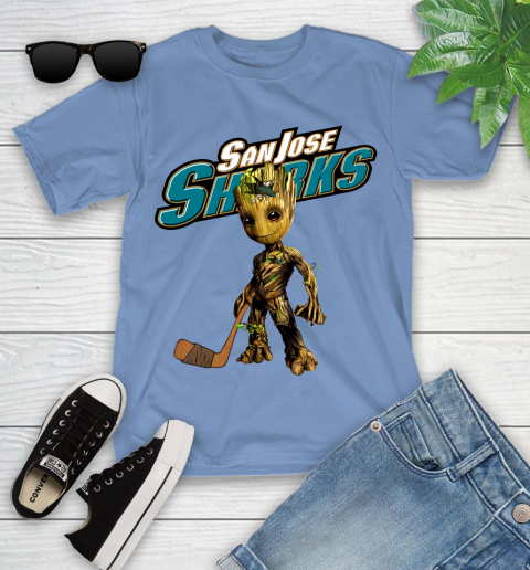 San Jose Sharks NHL Hockey Groot Marvel Guardians Of The Galaxy Youth T-Shirt 11