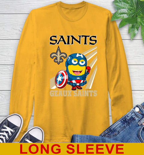 NFL Football New Orleans Saints Captain America Marvel Avengers Minion Shirt Long Sleeve T-Shirt 2