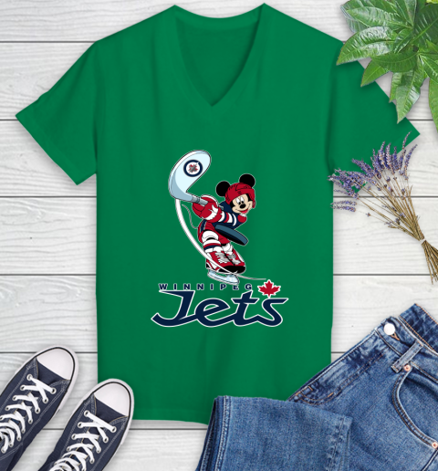 NHL Hockey Winnipeg Jets Cheerful Mickey Mouse Shirt Women's V-Neck T-Shirt 5