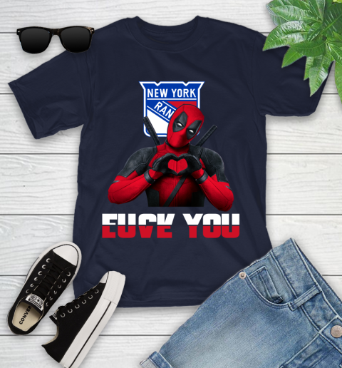 NHL New York Rangers Deadpool Love You Fuck You Hockey Sports Youth T-Shirt - Image 3