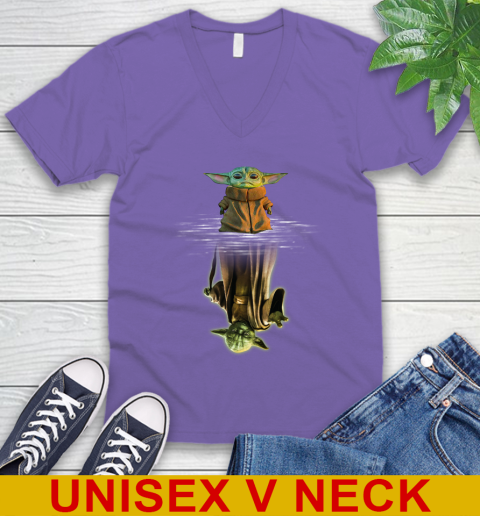 Mandalorian Baby Yoda star wars water reflection V-Neck T-Shirt 8