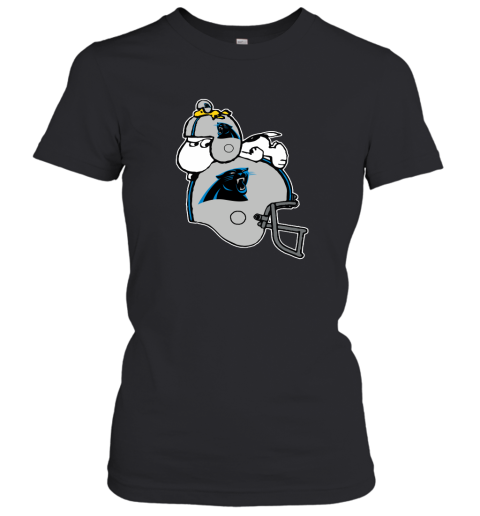 Snoopy And Woodstock Resting On Carolina Panthers Helmet Women's T-Shirt